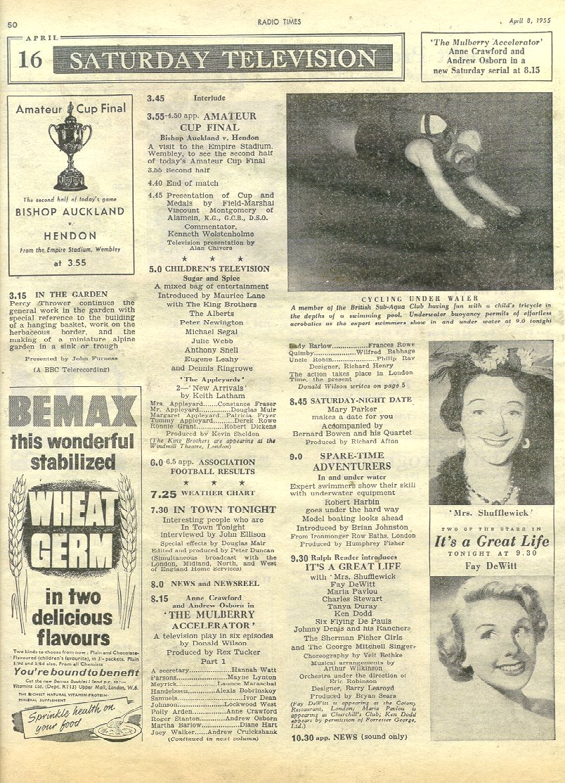 in the Radio Times, UK, April 1955