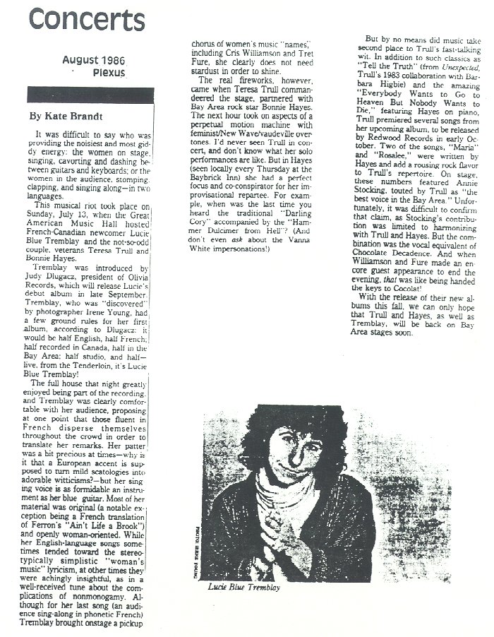 Contents of Olivia Press Kit, circa 1986