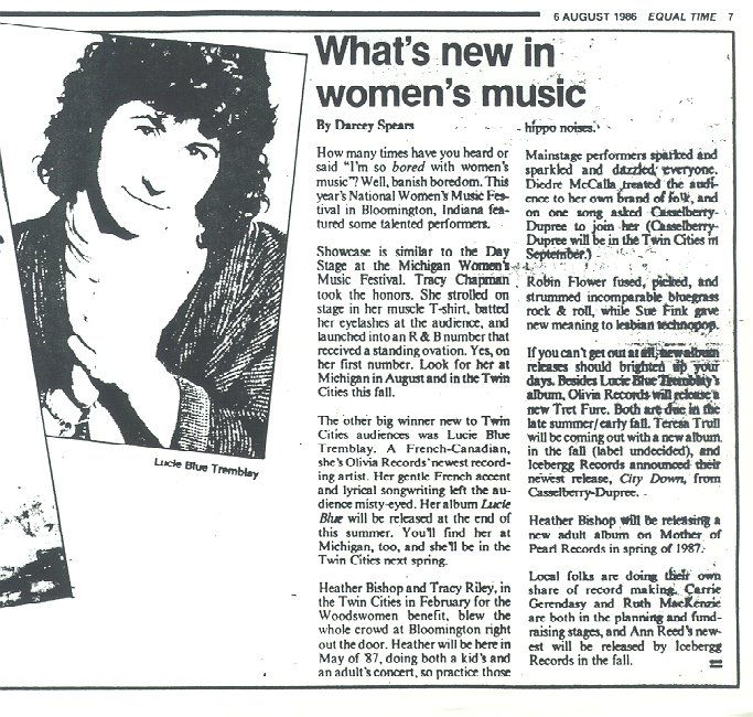 Contents of Olivia Press Kit, circa 1986