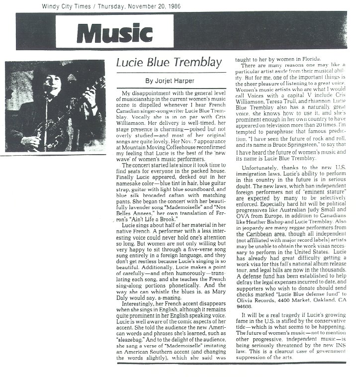 Contents of Olivia Press Kit, circa 1986