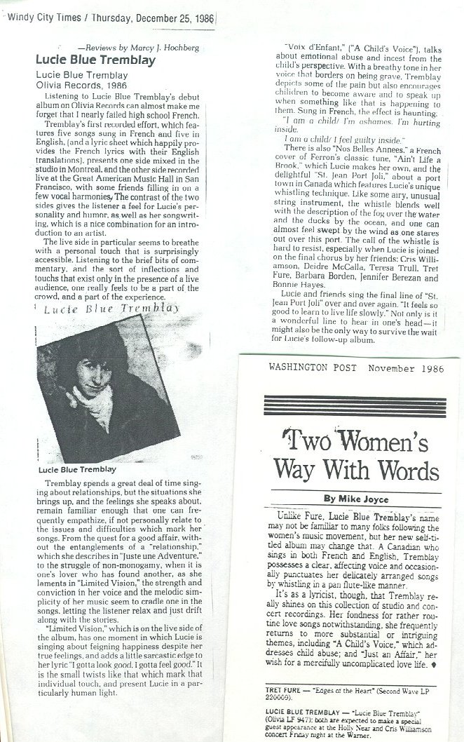 Contents of Olivia Press Kit, circa 1986