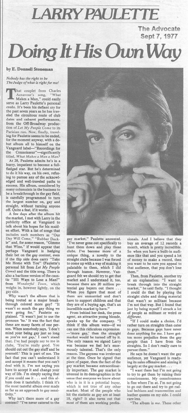 Advocate article, 9/7/77