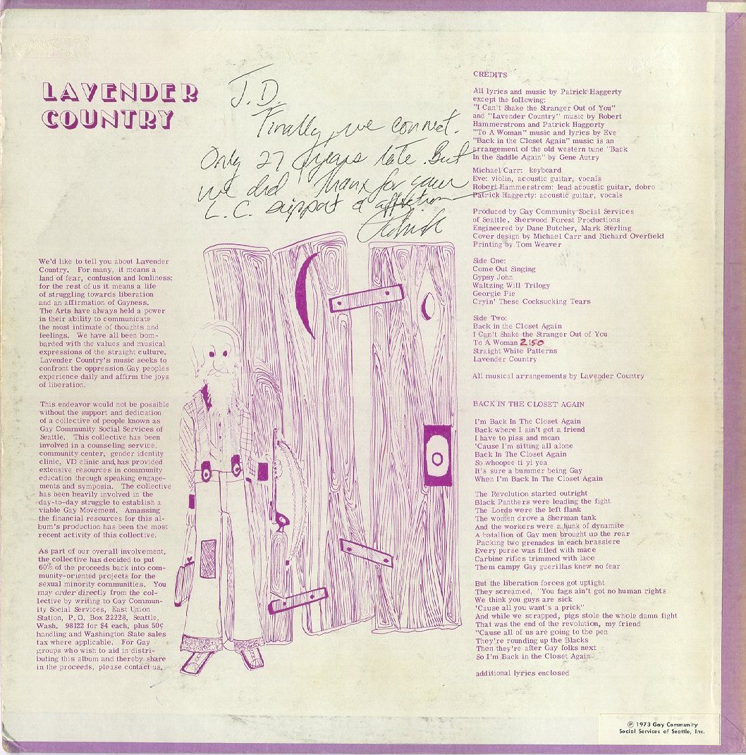 back cover, "Lavender Country"