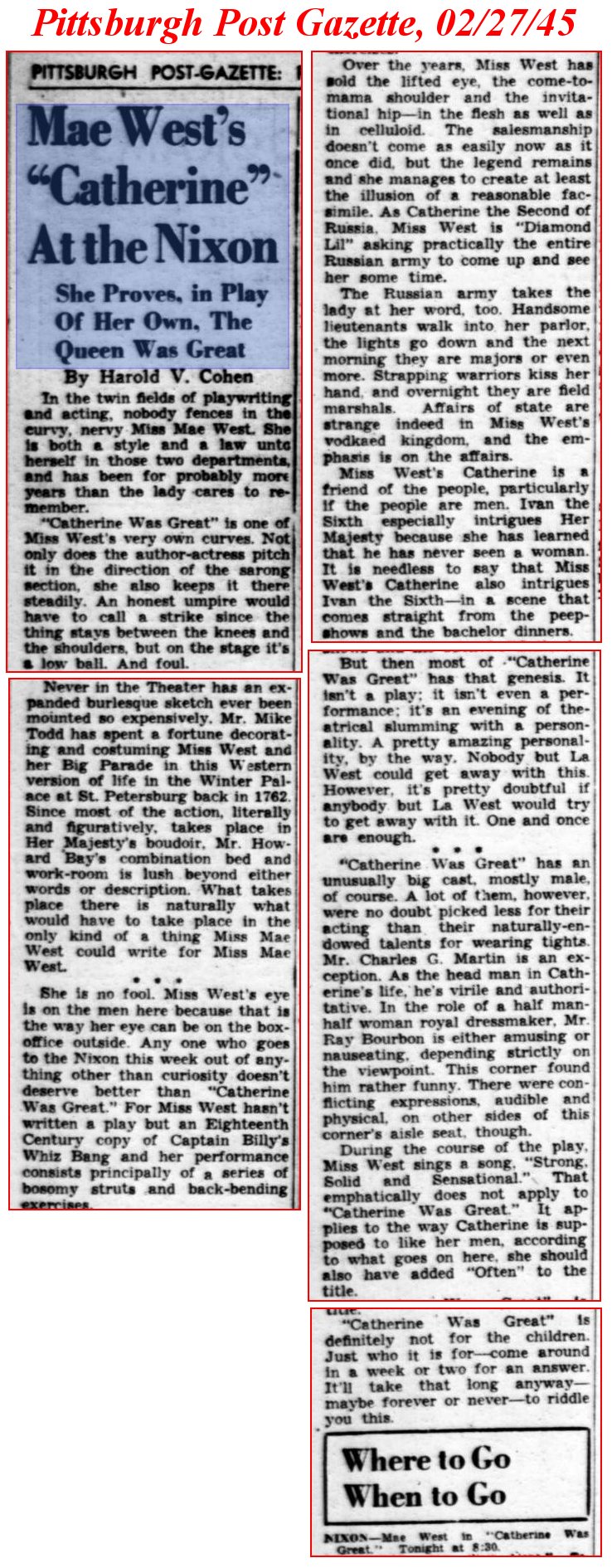 review of "Catherine Was Great"