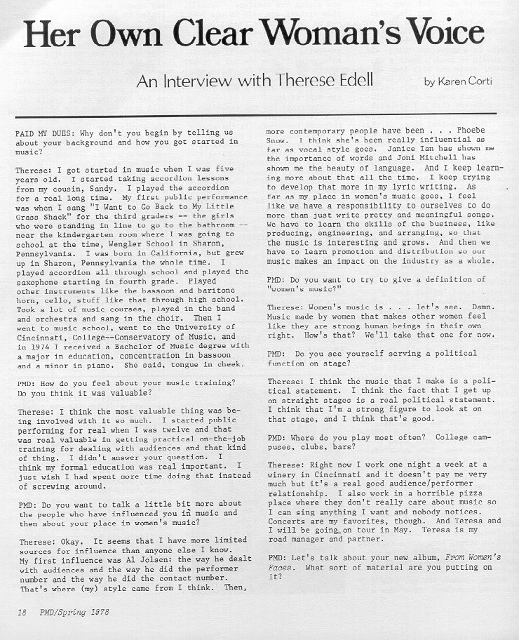 Interview from Paid My Dues, Spring 1978