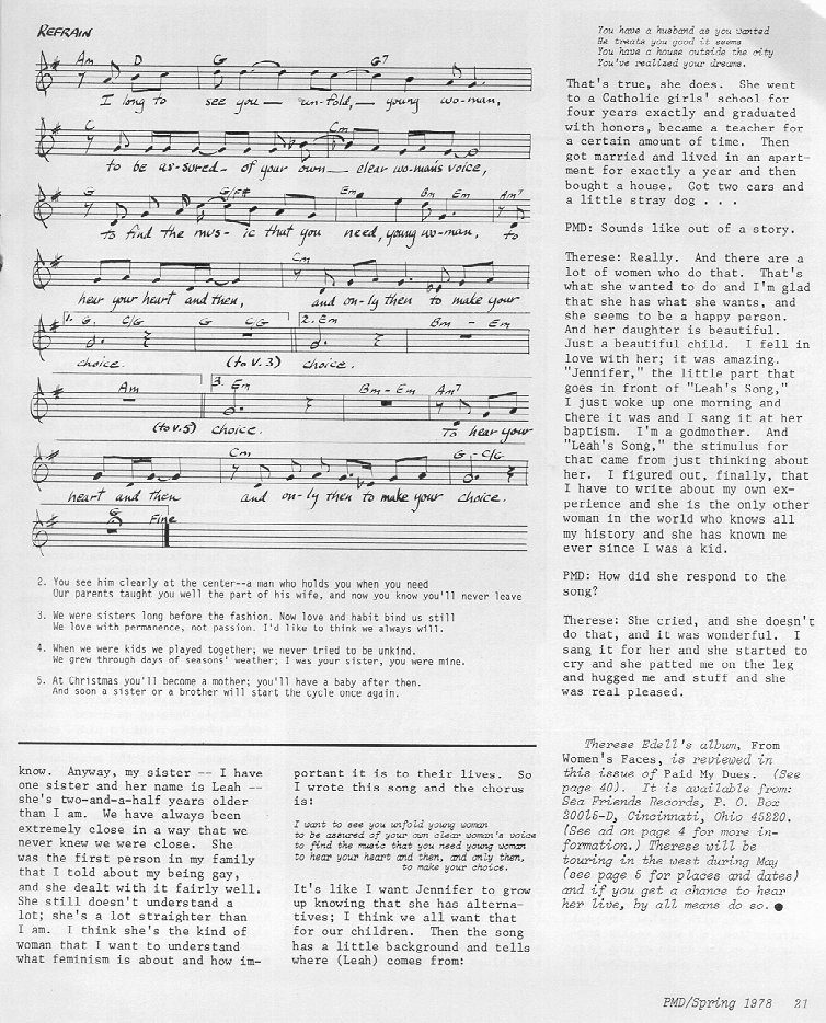Interview from Paid My Dues, Spring 1978