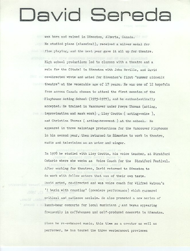 David Sereda Press Kit